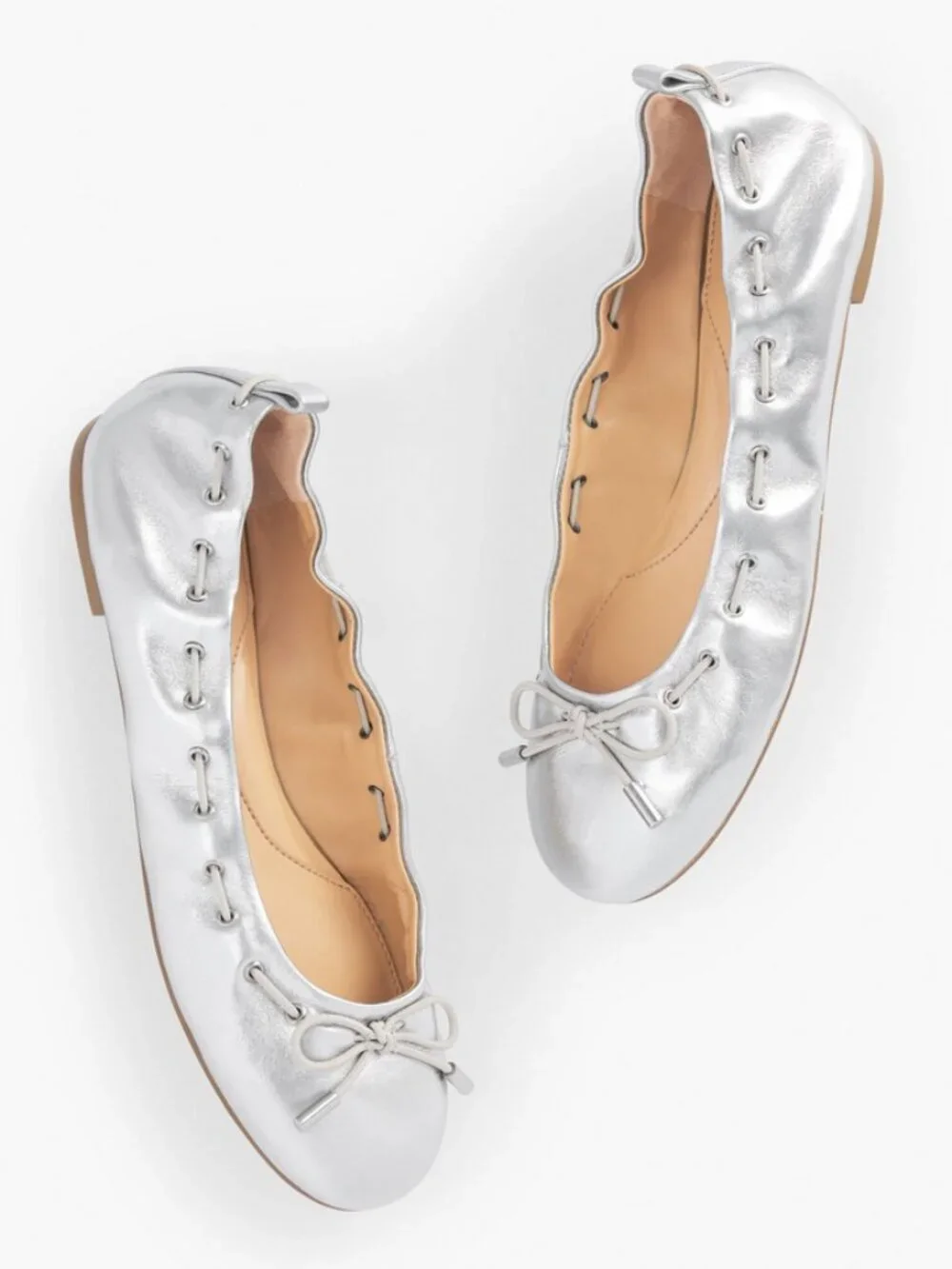 Talbots Sz. 6 Metallic Silver Leather Elastic Blair Ballet Flats